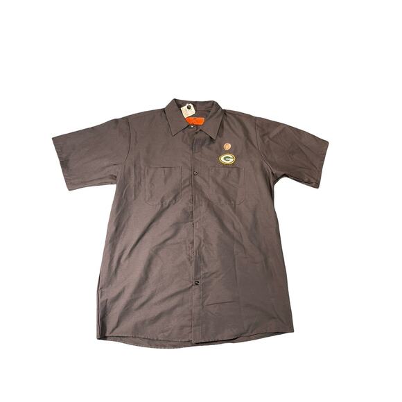 Red Kap Men's Short Sleeve Button Down Work Utility Shirt Large Pockets Packers - Picture 1 of 5